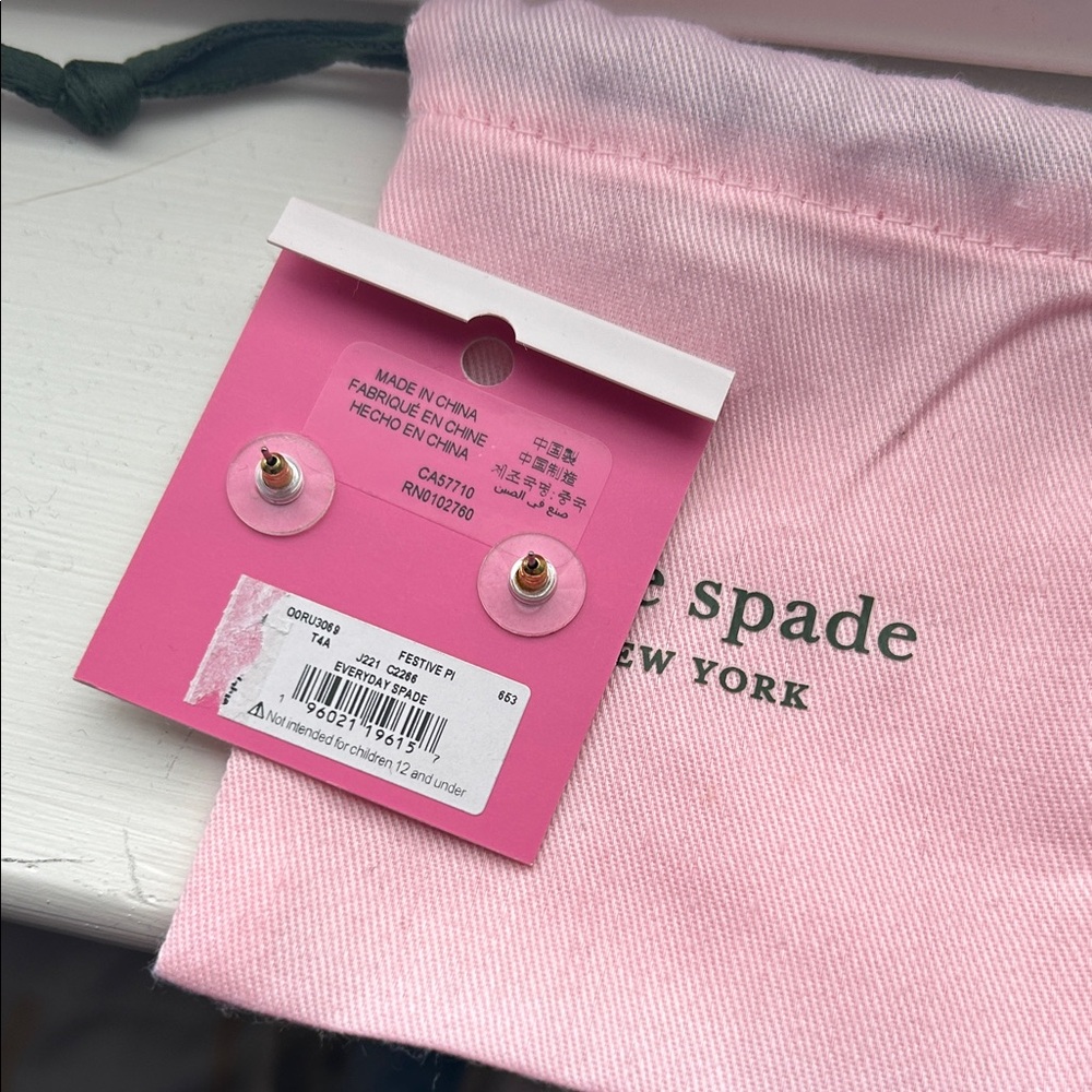 kate spade Pink and Gold Spade Stud Earrings NWT - Picture 2 of 5